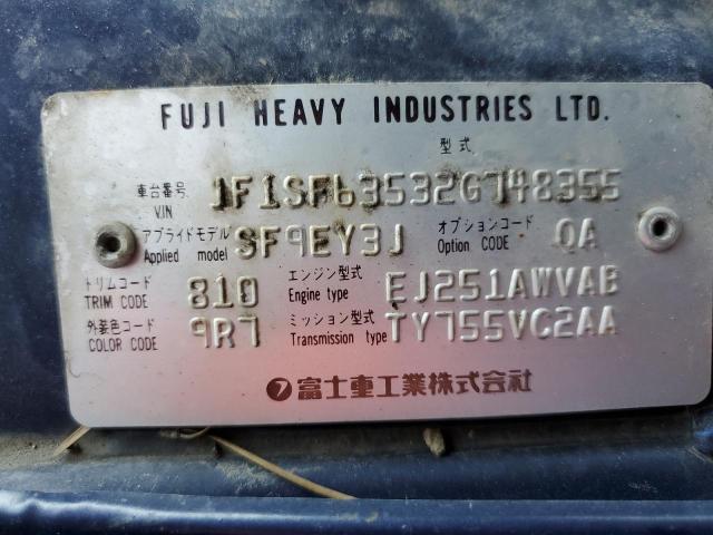Photo 10 from auction – 2002 SUBARU FORESTER L with VIN JF1SF63532G748355