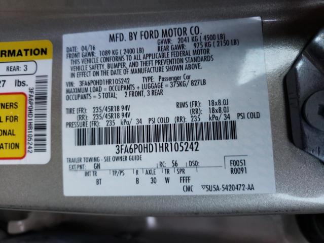 Photo 10 from auction – 2017 FORD FUSION SE with VIN 3FA6P0HD1HR105242