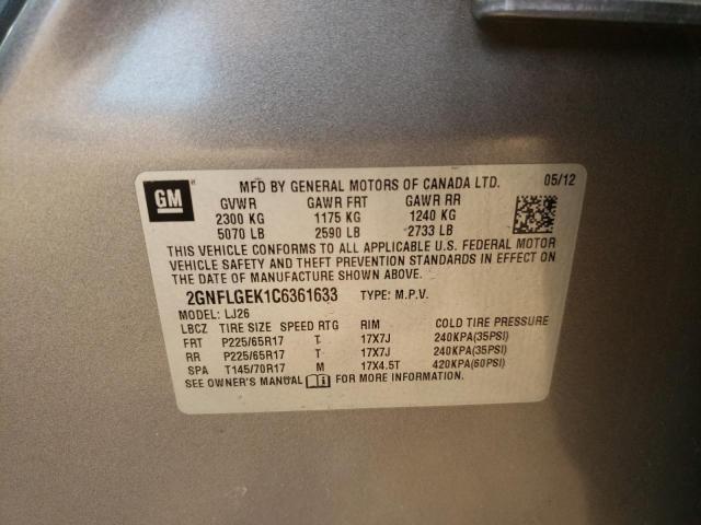 Photo 10 from auction – 2012 CHEVROLET EQUINOX LT with VIN 2GNFLGEK1C6361633