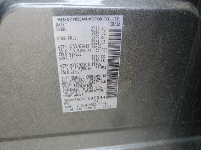 Photo 10 from auction – 2019 NISSAN PATHFINDER with VIN 5N1DR2MM6KC587544