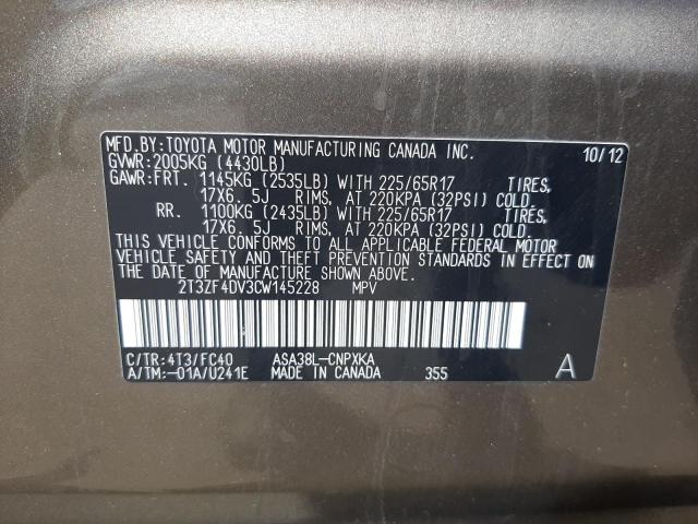 Photo 10 from auction – 2012 TOYOTA RAV4 with VIN 2T3ZF4DV3CW145228