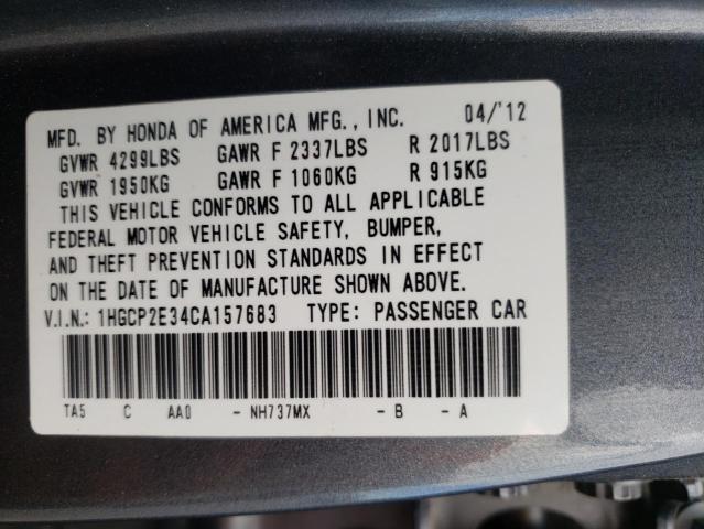 Photo 10 from auction – 2012 HONDA ACCORD LX with VIN 1HGCP2E34CA157683