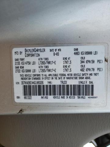 Photo 10 from auction – 2004 DODGE RAM 2500 S with VIN 3D7KA28C44G109326