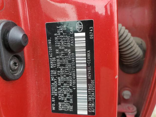 Photo 10 from auction – 2007 TOYOTA CAMRY CE with VIN 4T1BE46K67U104839