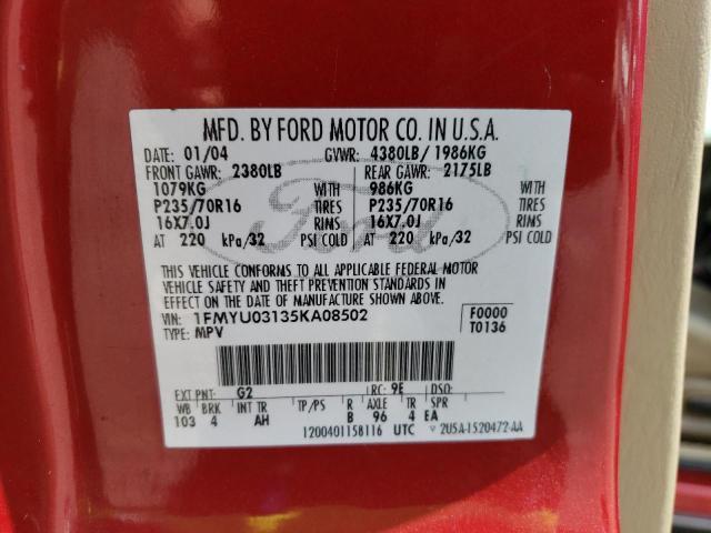 Photo 10 from auction – 2005 FORD ESCAPE XLT with VIN 1FMYU03135KA08502