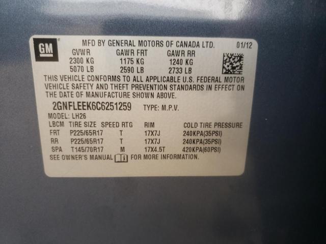 Photo 10 from auction – 2012 CHEVROLET EQUINOX LT with VIN 2GNFLEEK6C6251259