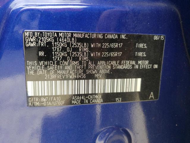 Photo 10 from auction – 2015 TOYOTA RAV4 XLE with VIN 2T3RFREV1FW348456