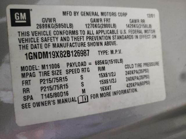 Photo 10 from auction – 2002 CHEVROLET ASTRO with VIN 1GNDM19X82B126987