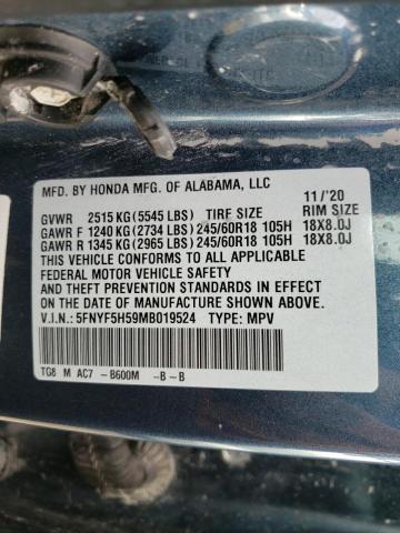 Photo 10 from auction – 2021 HONDA PILOT EXL with VIN 5FNYF5H59MB019524