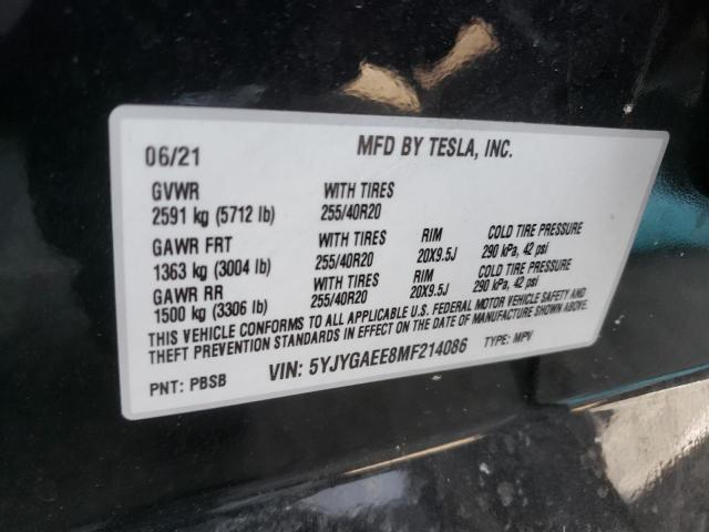 Zdjęcie 10 z aukcji – 2021 TESLA MODEL Y z VIN 5YJYGAEE8MF214086
