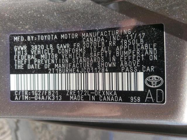 Photo 10 from auction – 2018 TOYOTA COROLLA L with VIN 2T1BURHE4JC011284