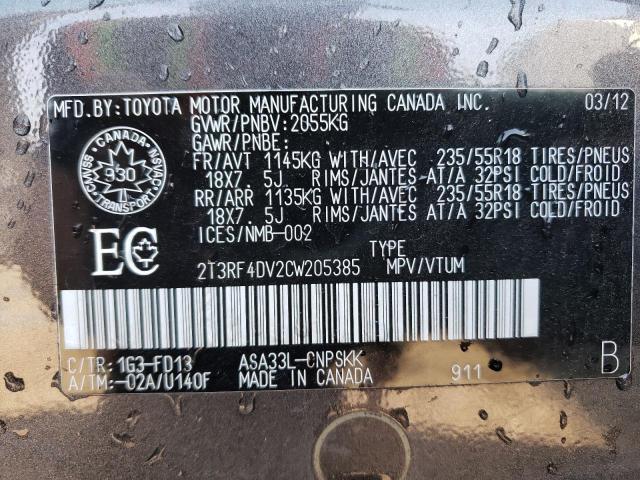 Photo 10 from auction – 2012 TOYOTA RAV4 SPORT with VIN 2T3RF4DV2CW205385