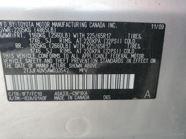 Photo 10 from auction – 2010 TOYOTA RAV4 with VIN 2T3JF4DV5AW033542