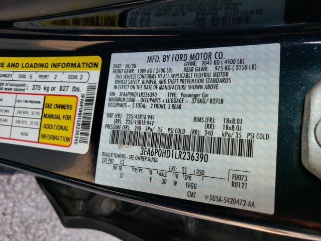Photo 10 from auction – 2020 FORD FUSION SE with VIN 3FA6P0HD1LR236390