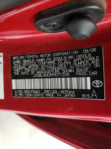 Photo 10 from auction – 2009 TOYOTA COROLLA BA with VIN JTDBL40E899071376