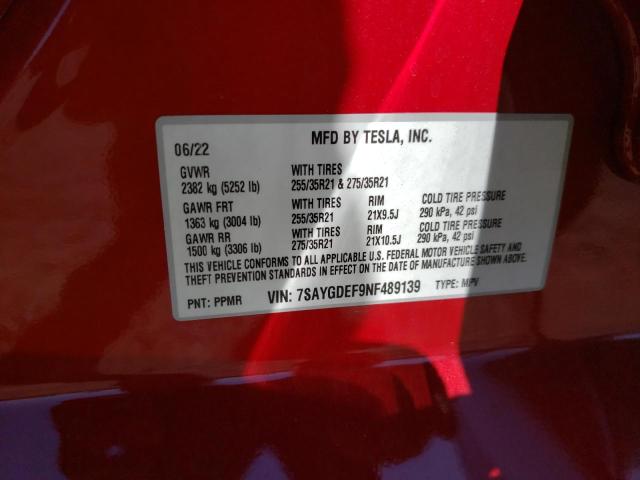 Photo 10 from auction – 2022 TESLA MODEL Y with VIN 7SAYGDEF9NF489139