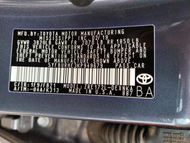 Photo 10 from auction – 2019 TOYOTA COROLLA L with VIN 5YFBURHE3KP949679