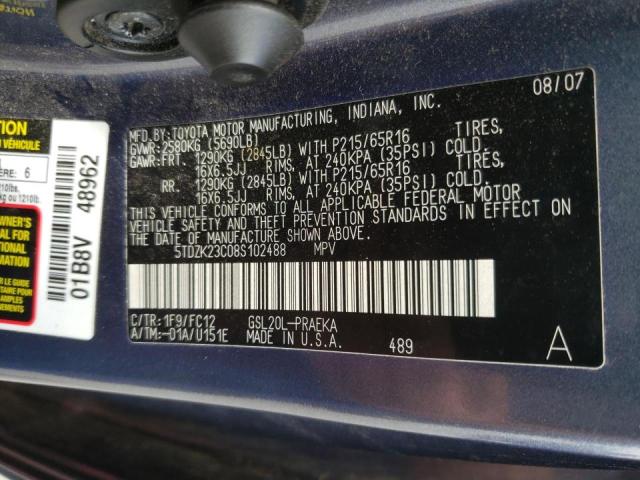 Photo 10 from auction – 2008 TOYOTA SIENNA CE with VIN 5TDZK23C08S102488