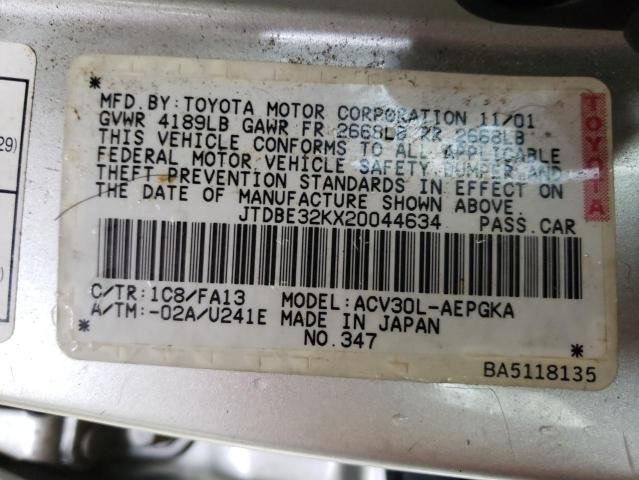 Photo 10 from auction – 2002 TOYOTA CAMRY LE with VIN JTDBE32KX20044634