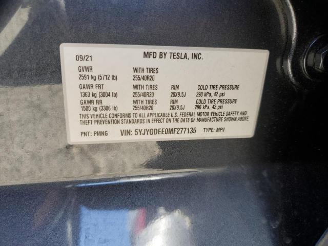 Photo 10 from auction – 2021 TESLA MODEL Y with VIN 5YJYGDEE0MF277135
