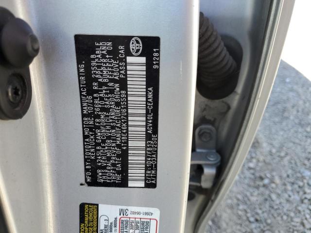 Photo 10 from auction – 2007 TOYOTA CAMRY CE with VIN 4T1BE46K17U615598