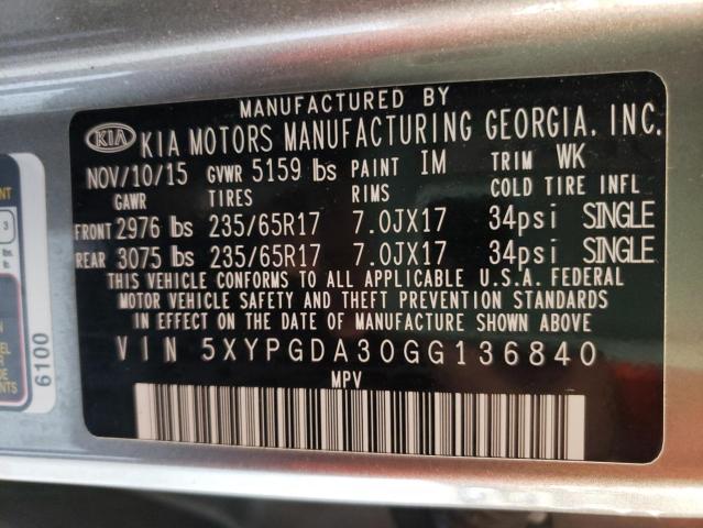 Photo 10 from auction – 2016 KIA SORENTO LX with VIN 5XYPGDA30GG136840