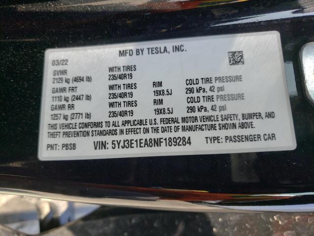 Photo 10 from auction – 2022 TESLA MODEL 3 with VIN 5YJ3E1EA8NF189284