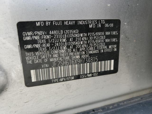 Zdjęcie 10 z aukcji – 2009 SUBARU FORESTER 2 z VIN JF2SH616X9H734815