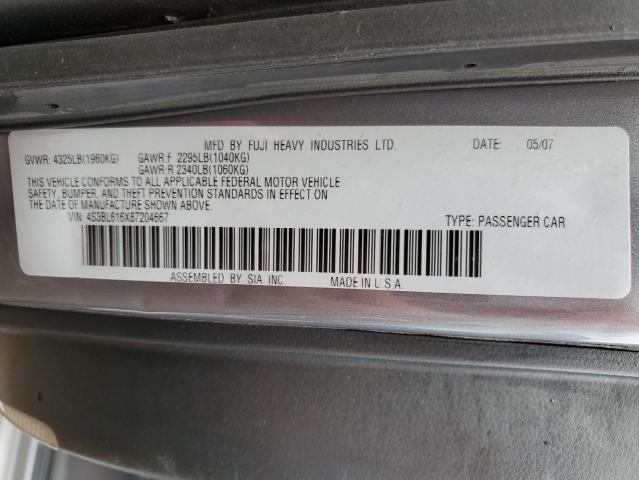 Photo 10 from auction – 2008 SUBARU LEGACY 2.5 with VIN 4S3BL616X87204667