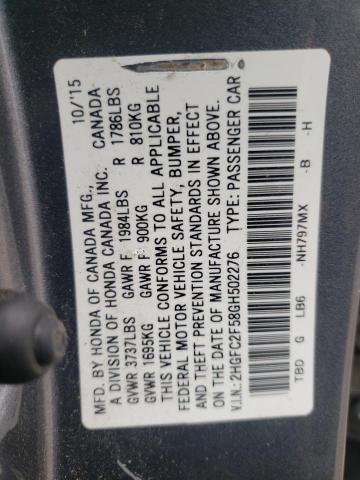 Photo 10 from auction – 2016 HONDA CIVIC LX with VIN 2HGFC2F58GH502276