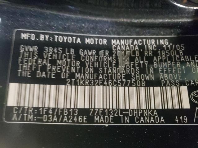 Photo 10 from auction – 2006 TOYOTA COROLLA MA with VIN 2T1KR32E46C577508