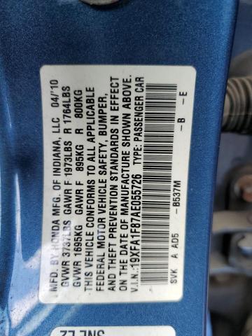 Photo 10 from auction – 2010 HONDA CIVIC EX with VIN 19XFA1F87AE055726