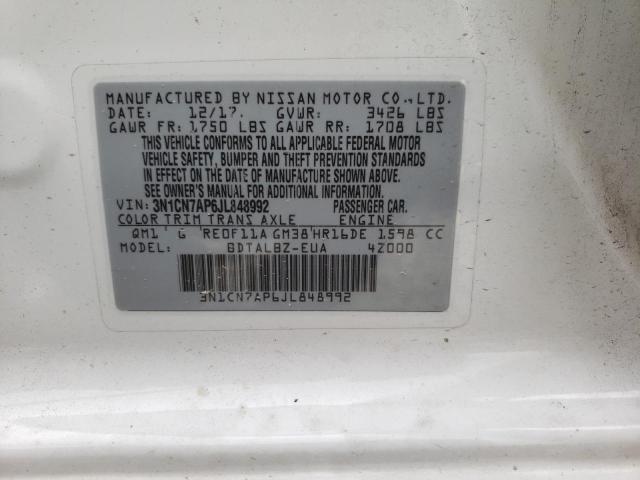 Photo 10 from auction – 2018 NISSAN VERSA S with VIN 3N1CN7AP6JL848992
