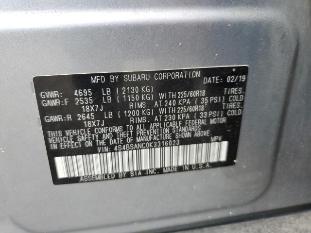 Photo 10 from auction – 2019 SUBARU OUTBACK 2. with VIN 4S4BSANC0K3316023