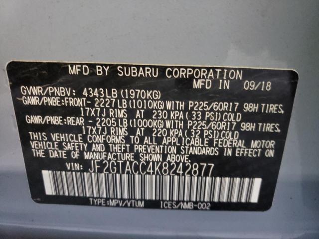 Photo 10 from auction – 2019 SUBARU CROSSTREK with VIN JF2GTACC4K8242877