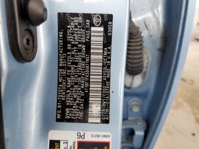 Photo 10 from auction – 2013 TOYOTA CAMRY L with VIN 4T1BF1FK5DU671857