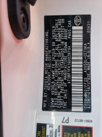 Photo 10 from auction – 2016 TOYOTA CAMRY LE with VIN 4T1BF1FK1GU226794