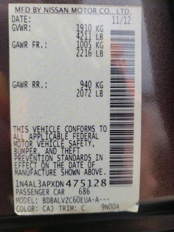 Photo 10 from auction – 2013 NISSAN ALTIMA with VIN 1N4AL3APXDN475128