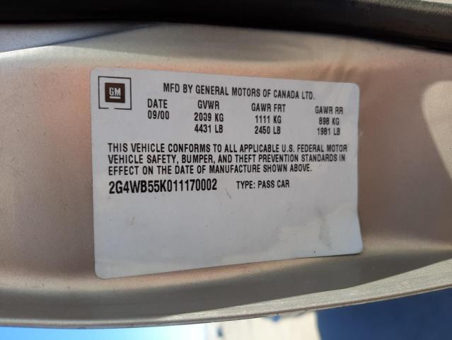 Photo 10 from auction – 2001 BUICK REGAL LS with VIN 2G4WB55K011170002