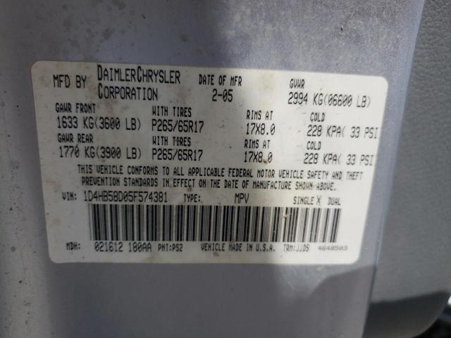 Photo 10 from auction – 2005 DODGE DURANGO LI with VIN 1D4HB58D05F574381