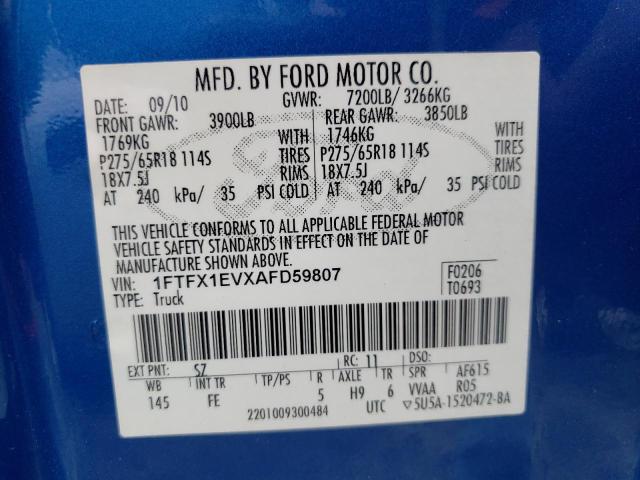 Photo 10 from auction – 2010 FORD F150 SUPER with VIN 1FTFX1EVXAFD59807