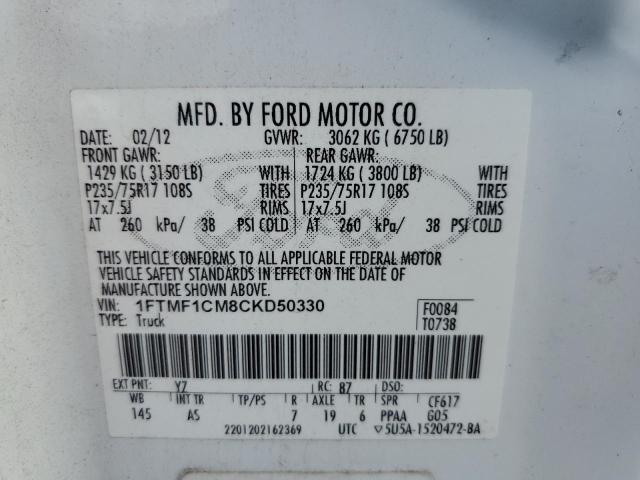 Photo 10 from auction – 2012 FORD F150 with VIN 1FTMF1CM8CKD50330