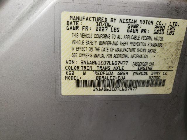 Photo 10 from auction – 2007 NISSAN SENTRA 2.0 with VIN 3N1AB61E07L607477
