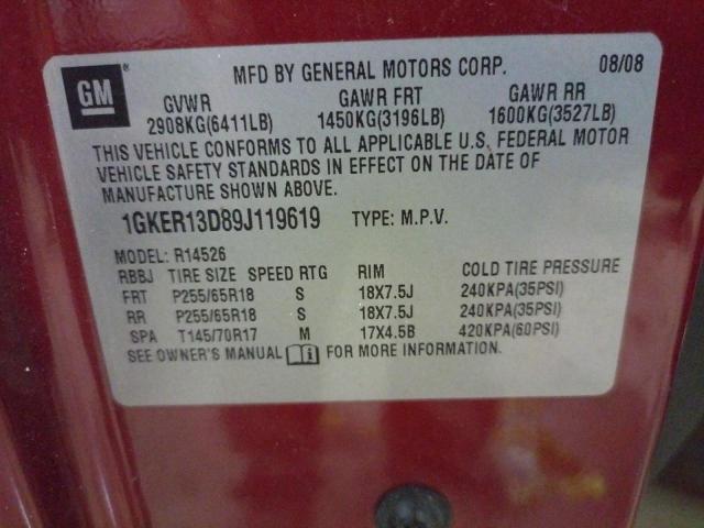 Photo 10 from auction – 2009 GMC ACADIA SLE with VIN 1GKER13D89J119619