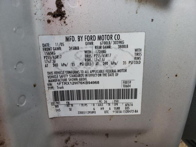 Photo 10 from auction – 2006 FORD F150 with VIN 1FTRX12W76KB94968