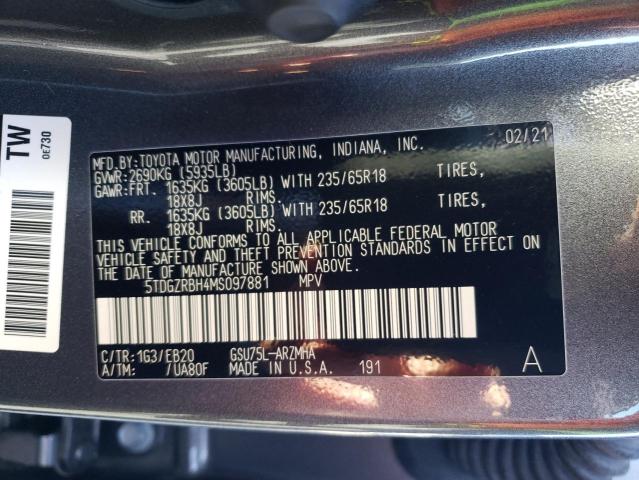 Photo 10 from auction – 2021 TOYOTA HIGHLANDER with VIN 5TDGZRBH4MS097881
