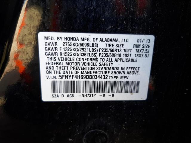 Photo 10 from auction – 2013 HONDA PILOT EXL with VIN 5FNYF4H69DB034432