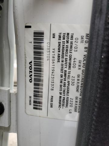 Photo 10 from auction – 2004 VOLVO S60 with VIN YV1RS61T942315378