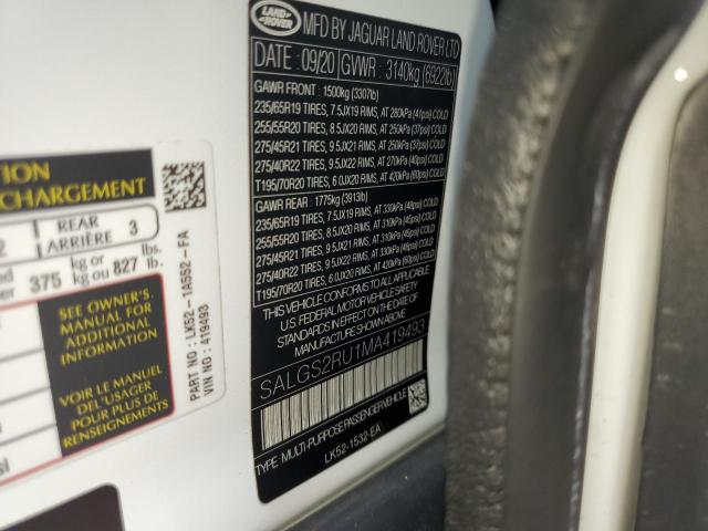 Photo 10 from auction – 2021 LAND ROVER RANGE ROVE with VIN SALGS2RU1MA419493