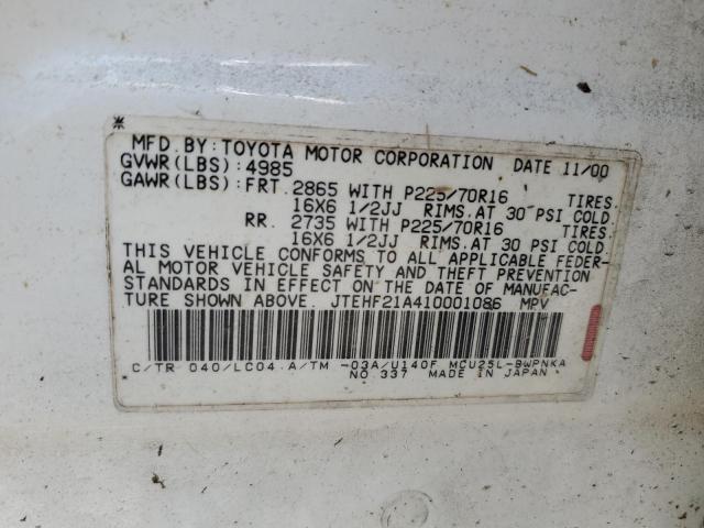 Photo 10 from auction – 2001 TOYOTA HIGHLANDER with VIN JTEHF21A410001086
